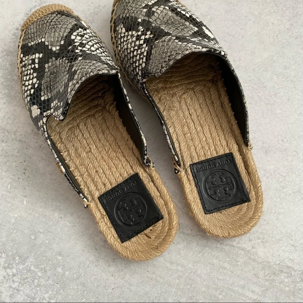 Tory Burch || Max Snake Embossed Espadrilles Slides‎ Mules Slip Ons 5.5